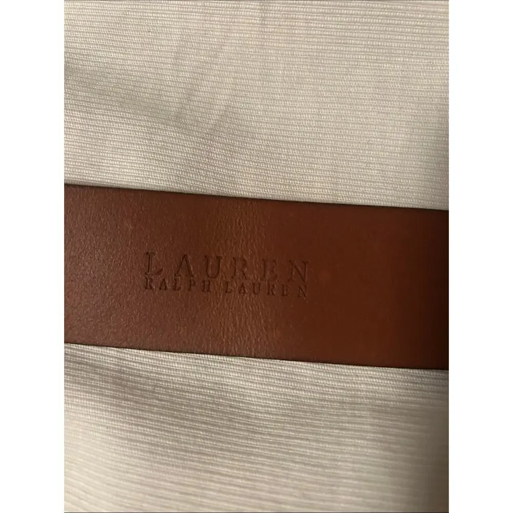 VTG Ralph Lauren Tan Leather Belt Brass Anchor Emblem Buckle XL